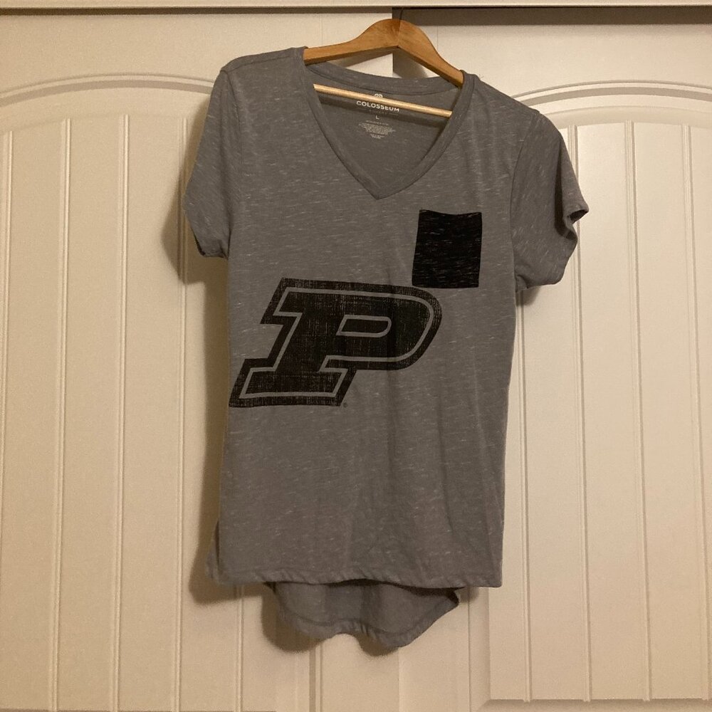 Purdue Boilermakers Gray T Shirt Womens Large Short Sleeve Colosseum Pocket